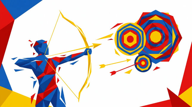 Archer aiming bow and arrow at target with precision.