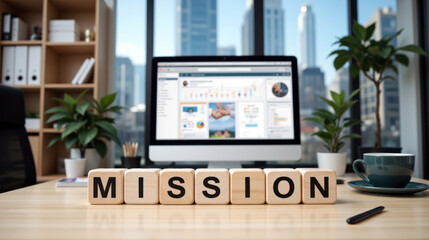 Fototapeta premium Mission statement integration for startup development and strategic planning to outline core values for social enterprise or non profit organization growth and environmental impact goals