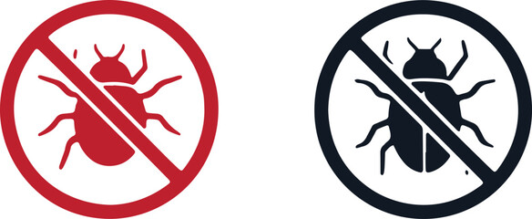 Red and black bug prohibition signs showing insect crossed out for pest extermination. © Sadhin