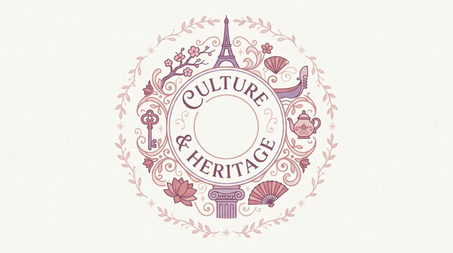 Cultural Heritage Emblem with Parisian Icons.