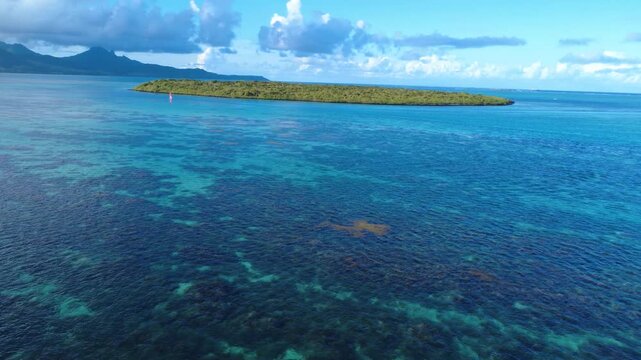 Aerial Drone View of Ile aux Aigrettes and Turquoise Lagoon Pointe d'Esny Mauritius 4K