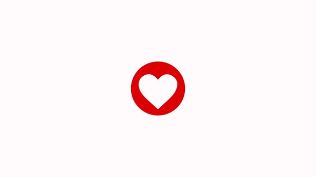 Heart emoji animated emoticon heart sign. Red love icon colorful shape circle animation on white background. Heart icon transformation from outline to red filled heart animation