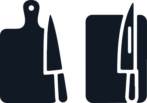 Cutting board and knives kitchen utensils food preparation chopping slicing cooking tools chef equipment culinary tools.