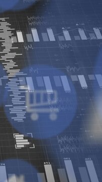 Vertical video: Cart badge centering, grid fading initiating bars sliding, showing ecommerce trends