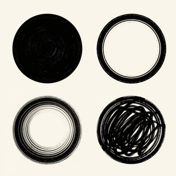 Abstract Black Ink Circles on Beige Background