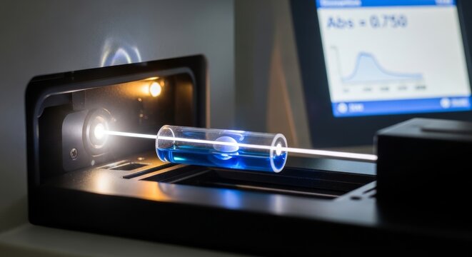 Spectrophotometer Beam Shining Through Blue Liquid Sample