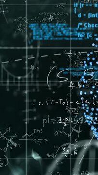 Vertical video: Code streaks rising sparking focus, math shifting, blue dots pulsing, asking 1+1=?