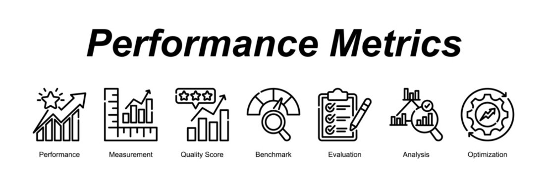 Performance Metrics banner web icon vector illustration concept with an icon of Performance, Measurement, Quality Score, Benchmark, Evaluation, Analysis, Optimization 