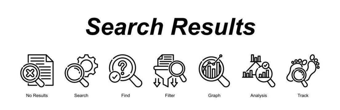 Search Results banner web icon vector illustration concept with an icon of No Results, Search, Find, Filter, Graph, Analysis, Track 