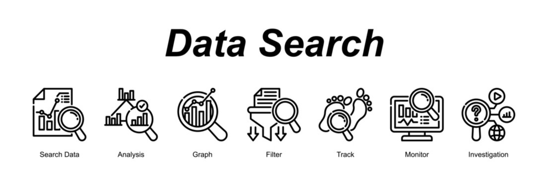 Data Search banner web icon vector illustration concept with an icon of Search Data, Analysis, Graph, Filter, Track, Monitor, Investigation 
