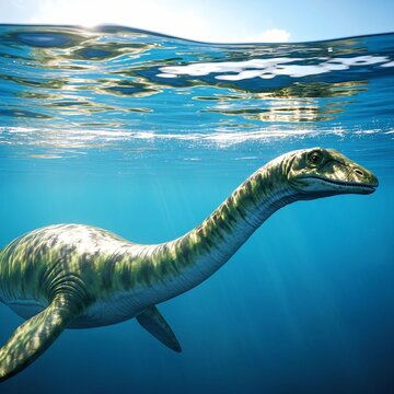 Plesiosaurus with Long Neck in Ocean