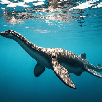 Plesiosaurus with Long Neck in Ocean