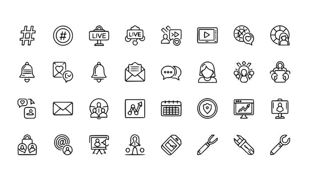 Modern Outline Icons for Social Media Marketing Lifestyle and Digital Communication Concepts