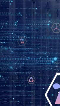 Vertical video: Scanline pulse moving hex icons right, pulsing and centering CO2 hex for dashboard