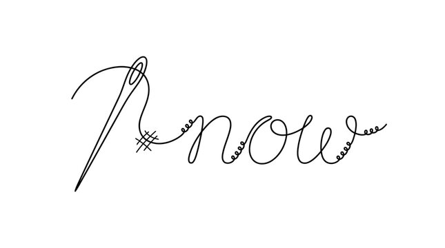Single Continuous Line Needle Thread Stitching Word Now Minimal Vector Illustration