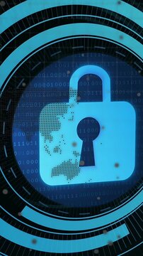 Vertical video: HUD rings forming causing blue lock fading, pulsing with binary for security