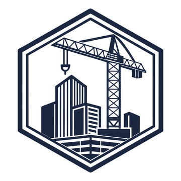 minimalist geometric builder logo with construction crane vector