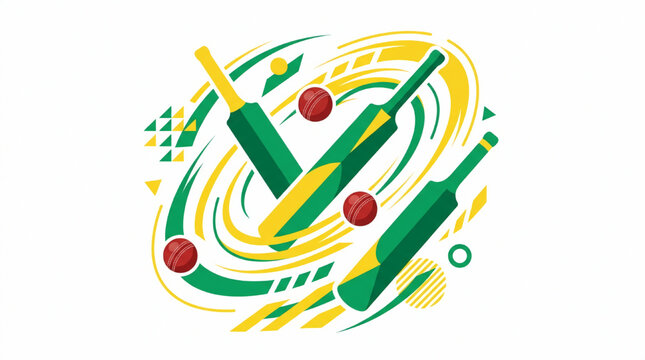 Cricket Bats and Balls Dynamic Sports Illustration.