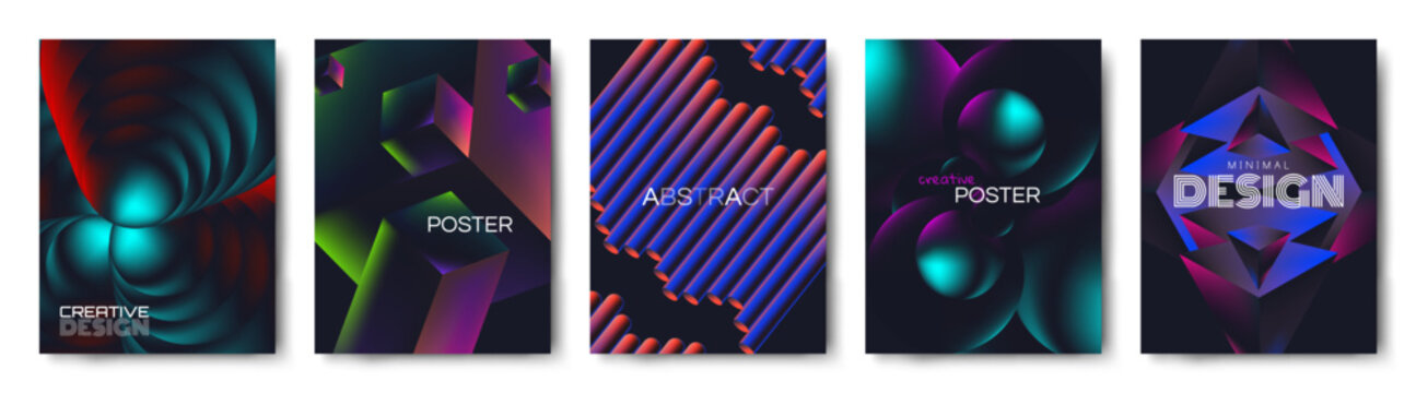 abstract geometric shapes gradient posters covers set vector illustration