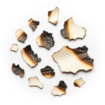 Burnt paper pieces scattered on clean surface