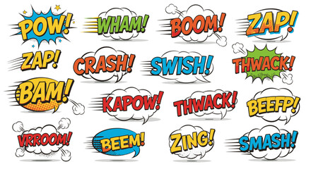 Naklejka premium Comic book sound effect bubbles with onomatopoeia collection