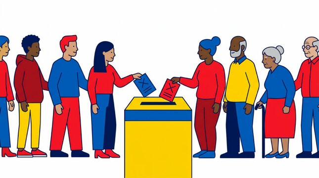 Diverse group of people casting votes in election.