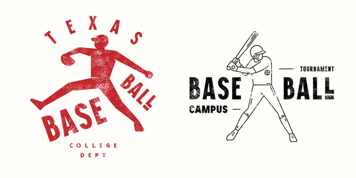 Emblem for baseball game. Silhouette style graphic design for t-shirt. Black print on white background