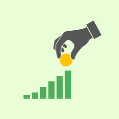 Hand placing coin on bar graph. © Mojah