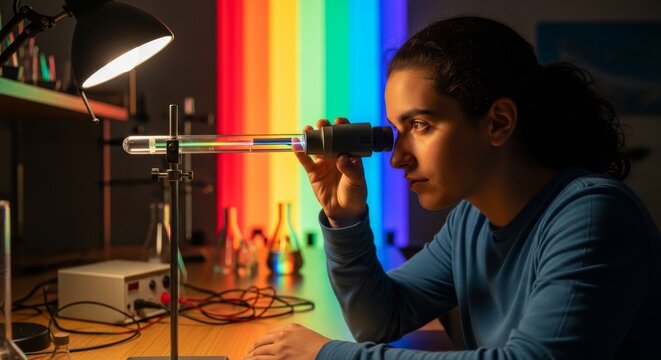 Student uses spectroscope to analyze light spectrum