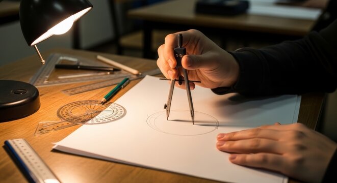 Student Using Compass to Draw Circle