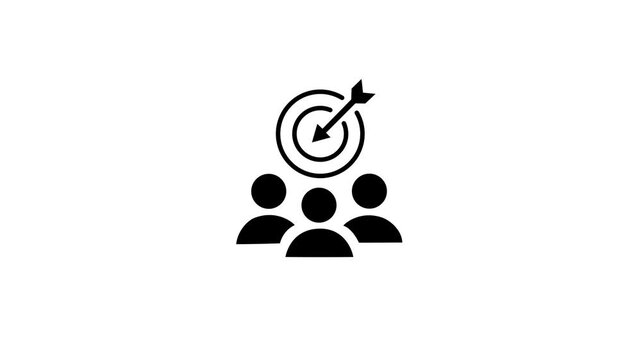 Glowing People Group Icon with Target and Arrow Animation, Audience Targeting and Business Goal Achievement Concept Motion Graphic on Black Background
