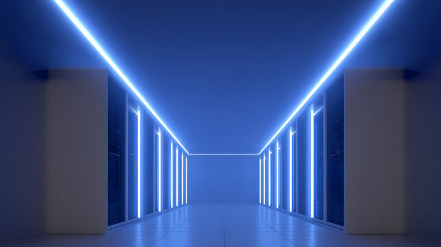 Long corridor with glowing blue lights perfect for social media campaigns and vlogs