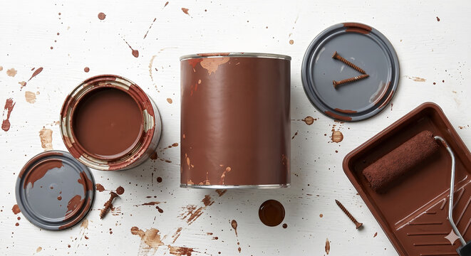Old metal brown paint cans