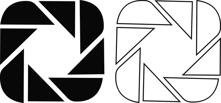 Camera shutter icon set collection group, aperture lens diaphragm photography symbol vector pack, camera iris shutter circle icons, flat and line style black icons isolated on transparent background