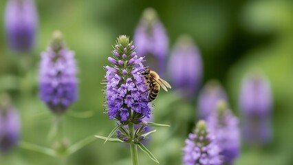 Obraz premium Bee on purple flower in garden.