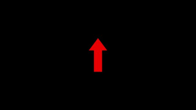 Animated arrow pointing up on black background.Abstract glowing up arrow icon animation.