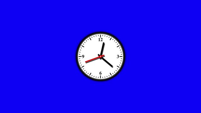 wall clocks with black frame and hands. Flat style simple classic wall clock with Arab numbers and with numbers isolated on blue background
