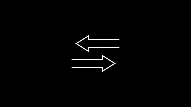 Animated White Thin Line Icon of Horizontal Arrows Indicating Data Transfer with Transparent Background
