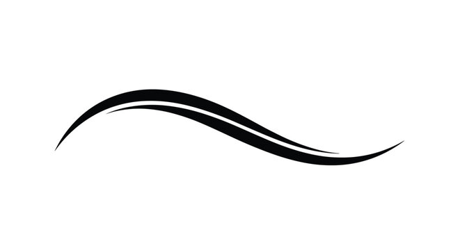 Minimalist black brush stroke representing a wave or an elegant curve isolated on a white background for modern graphic design.