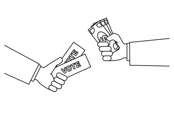 buy fake votes hand with money  election fake voting concept line vector illustration
