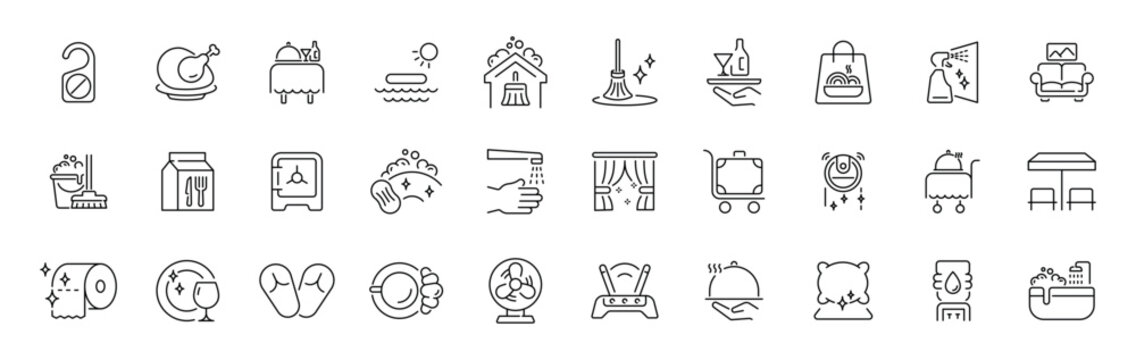 Home cleaning outline icon set. modern thin line style with editable stroke for housekeeping, hygiene, sanitation symbols