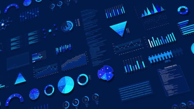Digital Data Dashboard with Analytics Charts interface charts, graphs and analytics elements on dark background. for business analysis, data visualization, finance reports or technology presentations.