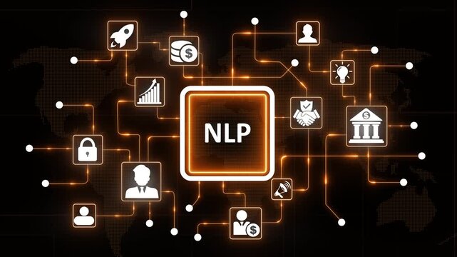 Natural Language Processing Concepts on Map Background artificial intelligence machine learning data analysis