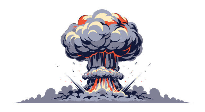 Detailed mushroom cloud explosion with billowing smoke and fiery highlights representing a powerful blast or impact.