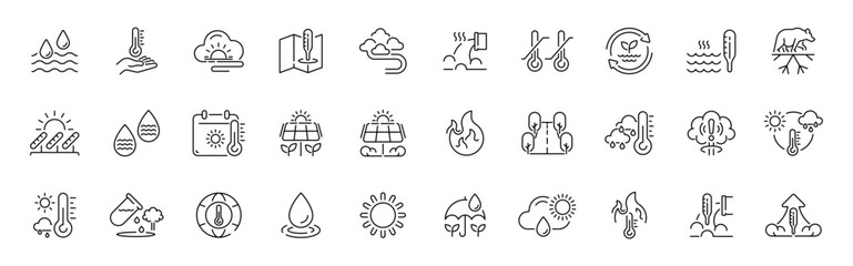 Weather and climate outline icon set. editable stroke symbols in thin line style for forecast and nature concepts © Jocelyn_Flores