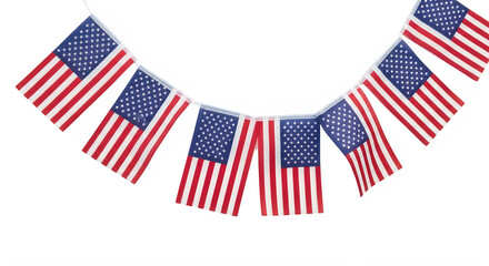 Obraz premium USA Flag Garland Decoration, Festive American Bunting with Stars and Stripes isolated on transparent background