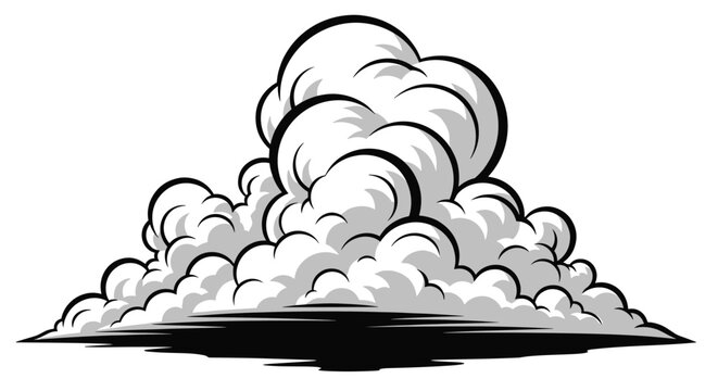 Large billowing plume of smoke or clouds in grey and white with dark shadows at the base for an explosion or storm effect.