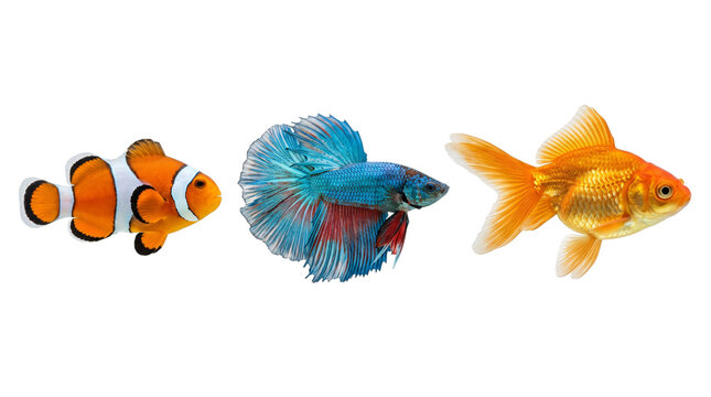 Vibrant marine life illustration featuring a clownfish, coral, and a yellowtail damselfish isolated on transparent background