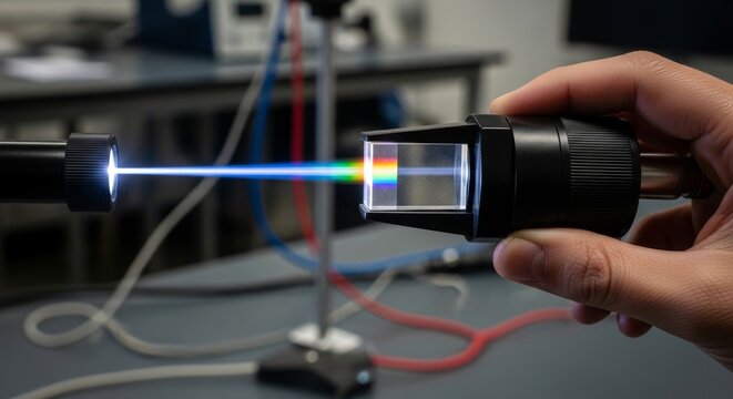 Hand Holding Spectroscope Observing Light Spectrum