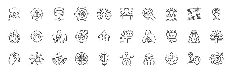Fototapeta premium Business and collaboration outline icon set with editable stroke in thin line style